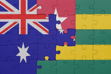 Avustralya bayrağı ve Togo 'nun renkli ulusal bayrağıyla bulmaca. konsept