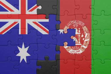 Avustralya bayrağının ve Afganistan 'ın renkli ulusal bayrağının bulmacası. konsept