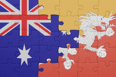 Renkli bhutan bayrağı ve Avustralya bayrağı bulmacası. konsept