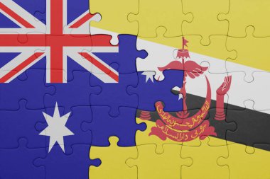 Renkli ulusal brunei bayrağı ve Avustralya bayrağı bulmacası. konsept