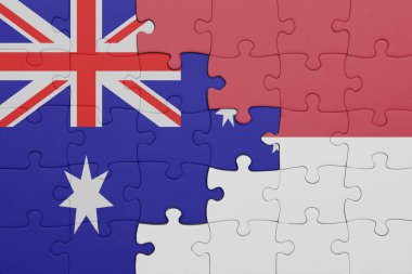 Endonezya 'nın renkli ulusal bayrağı ve Avustralya bayrağı ile ilgili bulmacalar. konsept