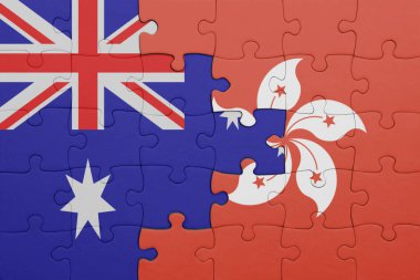 Hong Kong ve Avustralya bayrağının renkli ulusal bayrağıyla bulmaca. konsept
