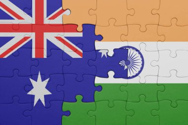 Hindistan 'ın renkli ulusal bayrağı ve Avustralya bayrağı ile ilgili bulmacalar. konsept