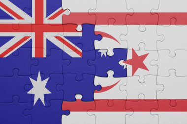 Kuzey Kıbrıs 'ın renkli ulusal bayrağı ve Avustralya bayrağının bulmacası. konsept