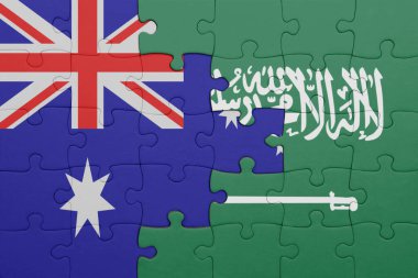 Suudi Arabistan 'ın renkli ulusal bayrağı ve Avustralya bayrağı. konsept