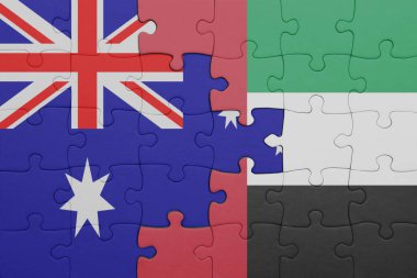 Birleşik Arap Emirlikleri ve Avustralya bayrağının renkli ulusal bayrağıyla bulmaca. konsept