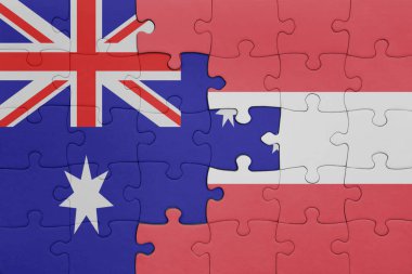 Avusturalya 'nın renkli ulusal bayrağı ve Avustralya bayrağıyla ilgili bulmacalar. konsept