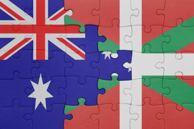 Bask ülkesinin renkli ulusal bayrağı ve Avustralya bayrağıyla ilgili bulmacalar. konsept
