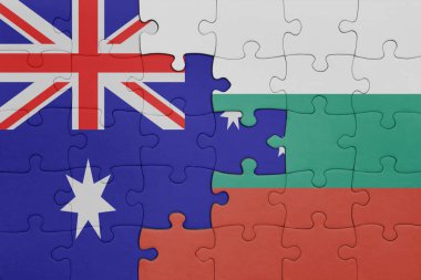 Bulgar bayrağı ve Avustralya bayrağıyla dolu renkli bir bulmaca. konsept