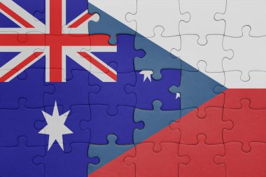 Czech Cumhuriyeti 'nin renkli ulusal bayrağı ve Avustralya bayrağıyla ilgili bulmacalar. konsept