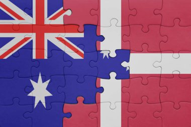 Danimarka 'nın renkli ulusal bayrağı ve Avustralya bayrağı ile ilgili bulmacalar. konsept