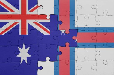 Faroe Adaları 'nın renkli ulusal bayrağı ve Avustralya bayrağı. konsept