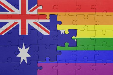 Renkli gökkuşağı gay gurur bayrağı ve Avustralya bayrağı ile bulmaca. konsept