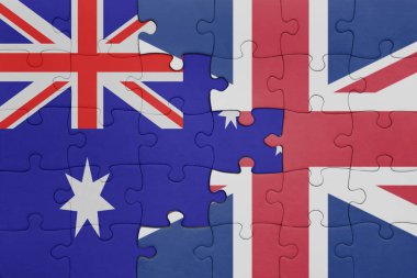 Büyük Britanya ve Avustralya bayrağının renkli ulusal bayrağıyla bulmaca. konsept