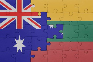 Litvanya 'nın renkli ulusal bayrağı ve Avustralya bayrağı. konsept