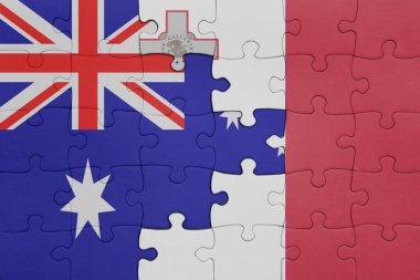 Avustralya bayrağı ve Malta 'nın renkli ulusal bayrağıyla bulmaca. konsept