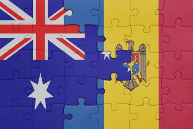 Moldova 'nın renkli ulusal bayrağı ve Avustralya bayrağıyla ilgili bulmacalar. konsept