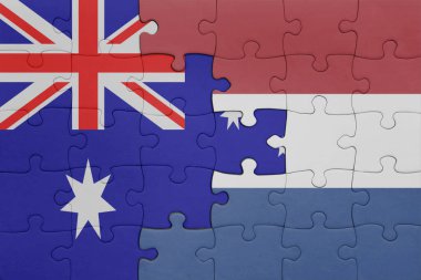 Hollanda 'nın renkli ulusal bayrağı ve Avustralya bayrağıyla ilgili bulmacalar. konsept