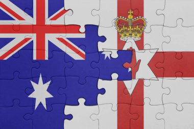 Kuzey İrlanda 'nın renkli ulusal bayrağı ve Avustralya bayrağıyla ilgili bulmacalar. konsept