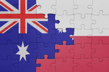 Polonya 'nın renkli ulusal bayrağı ve Avustralya bayrağı ile ilgili bulmacalar. konsept