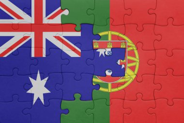 Portekiz 'in renkli ulusal bayrağı ve Avustralya bayrağının bulmacası. konsept