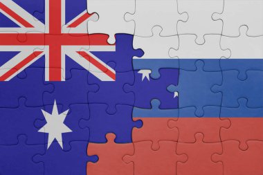 Rusya 'nın renkli ulusal bayrağı ve Avustralya bayrağıyla ilgili bulmacalar. konsept