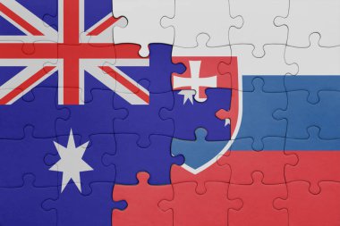 Slovakya 'nın renkli ulusal bayrağı ve Avustralya bayrağının bulmacası. konsept