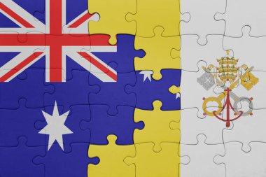 Vatikan 'ın renkli ulusal bayrağı ve Avustralya bayrağıyla ilgili bulmacalar. konsept