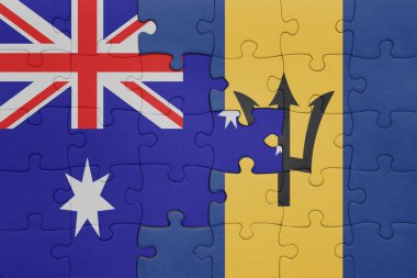 Barbados ve Avustralya bayrağının renkli ulusal bayrağıyla bulmaca. konsept
