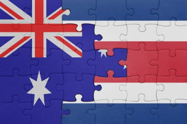 Kosta Rika 'nın renkli ulusal bayrağı ve Avustralya bayrağının bulmacası. konsept