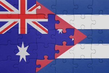 Küba bayrağı ve Avustralya bayrağının rengarenk yapbozu. konsept