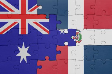 Dominik Cumhuriyeti 'nin renkli ulusal bayrağı ve Avustralya bayrağı. konsept