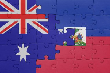 Haiti 'nin renkli ulusal bayrağı ve Avustralya bayrağıyla ilgili bulmacalar. konsept