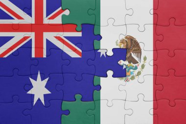 Meksika 'nın renkli ulusal bayrağı ve Avustralya bayrağıyla ilgili bulmacalar. konsept