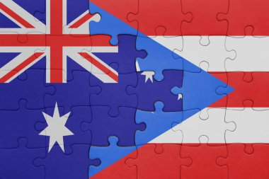Porto Riko 'nun renkli ulusal bayrağı ve Avustralya bayrağı. konsept
