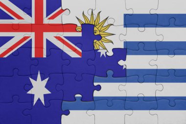 Uruguay 'ın renkli ulusal bayrağı ve Avustralya bayrağı ile ilgili bulmacalar. konsept