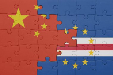 Pelerin ve Çin bayrağının renkli ulusal bayrağıyla bulmaca. konsept