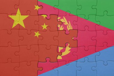 Eritrea ve Çin bayrağının renkli ulusal bayrağıyla bulmaca. konsept