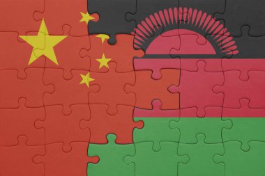 Malawi 'nin renkli ulusal bayrağı ve Çin bayrağı bulmacası. konsept
