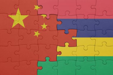 Mauritius 'un renkli ulusal bayrağı ve porselen bayrağı. konsept