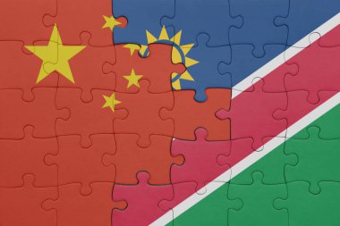 Namibya 'nın renkli ulusal bayrağı ve Çin bayrağı. konsept