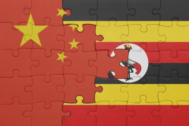 Uganda ve Çin bayrağının renkli ulusal bayrağıyla bulmaca. konsept
