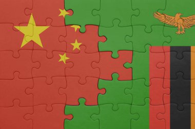 Zambiya ve Çin bayrağının renkli ulusal bayrağıyla bulmaca. konsept