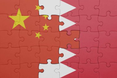 Bahreyn ve Çin bayrağının renkli ulusal bayrağıyla bulmaca. konsept