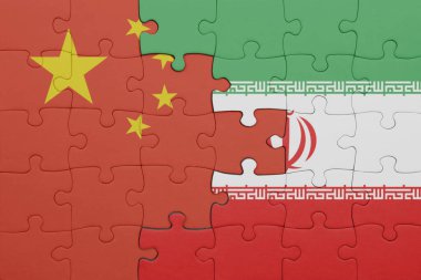 İran ulusal bayrağı ve Çin bayrağının rengarenk bulmacası. konsept