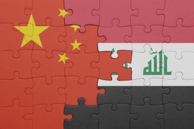 Irak 'ın renkli ulusal bayrağı ve Çin bayrağı ile ilgili bulmacalar. konsept