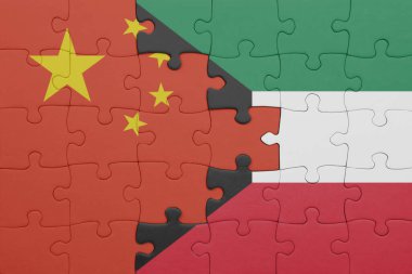 Kuveyt ve Çin bayrağının renkli ulusal bayrağıyla bulmaca. konsept