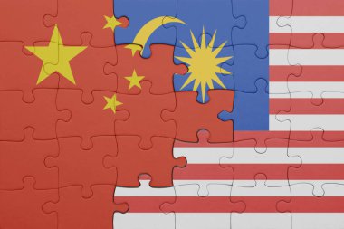 Malezya 'nın renkli ulusal bayrağı ve Çin bayrağı bulmacası. konsept