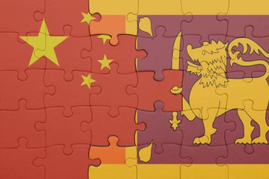 Sri Lanka 'nın renkli ulusal bayrağı ve porselen bayrağı. konsept