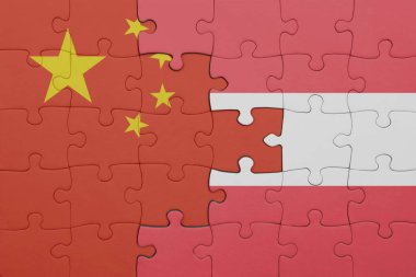 Avusturalya ve Çin bayrağının renkli ulusal bayrağıyla bulmaca. konsept